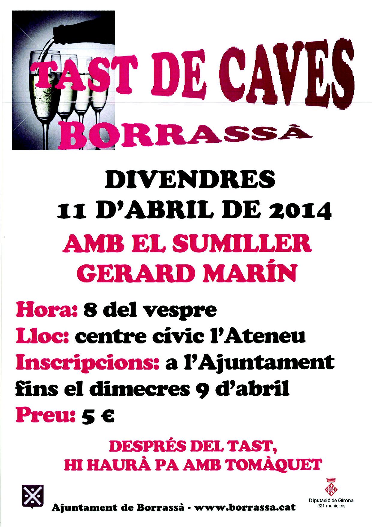 El proper divendres 11 d'abril, el centre cívic i social l'Ateneu, acollirà un tast de caves dirigit pel sumiller Gerard Marín.